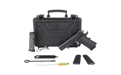 Tisas Arms 10100121 1911  Carry 9mm Luger 9+1 4.25" Black Cerakote Carbon Steel Serrated Slide & Frame w/Beavertail, Black Rubber Grip