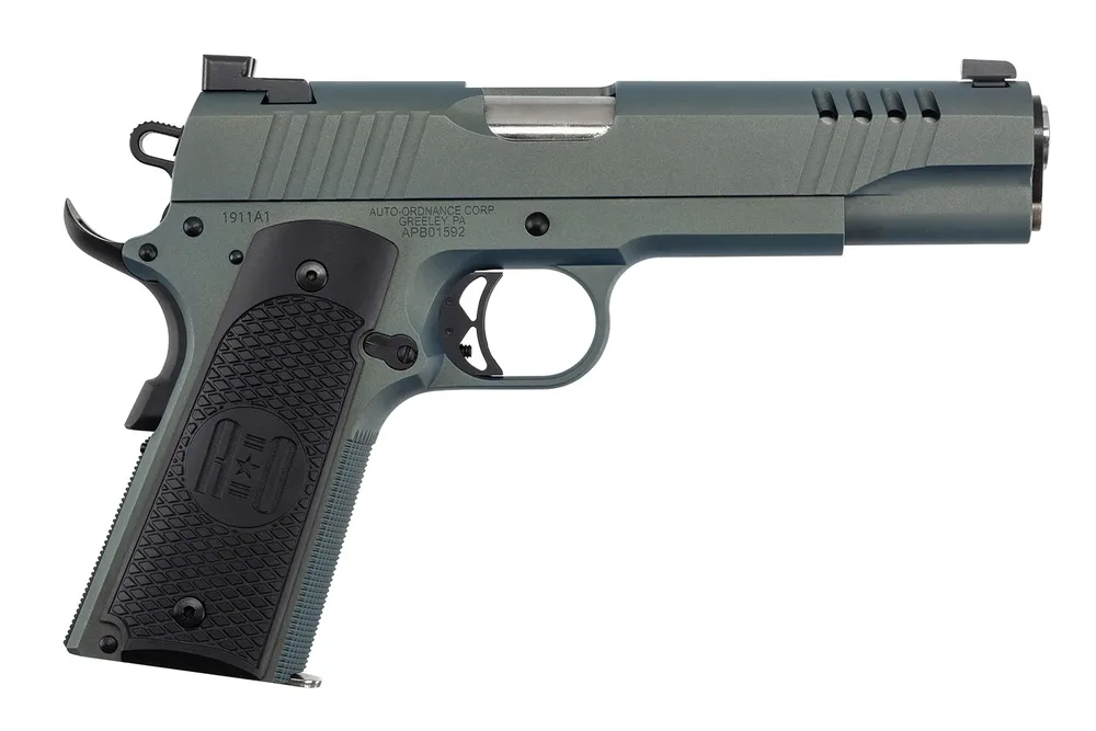 Auto-Ordnance 1911TCAC7 1911  45 ACP 7+1 5" Stainless Steel Barrel, Serrated Stainless Steel Slide, Northern Lights Cerakote Steel Frame w/Beavertail, Armor Black Cerakote Engraved Aluminum Grip