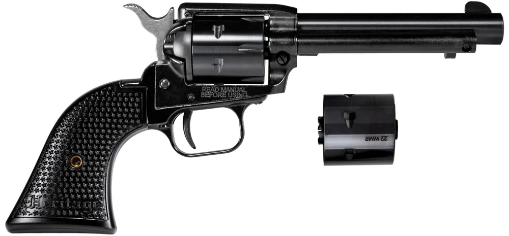 Heritage Mfg RR22MB4PG Rough Rider  22 LR/22 WMR 6 Shot, 4.75" Black Steel Barrel, Black Cerakote Zinc Alloy Frame, Black Cerakote Cylinder, Black Polymer Grip, Hammer/Thumb Safety, Exposed Hammer